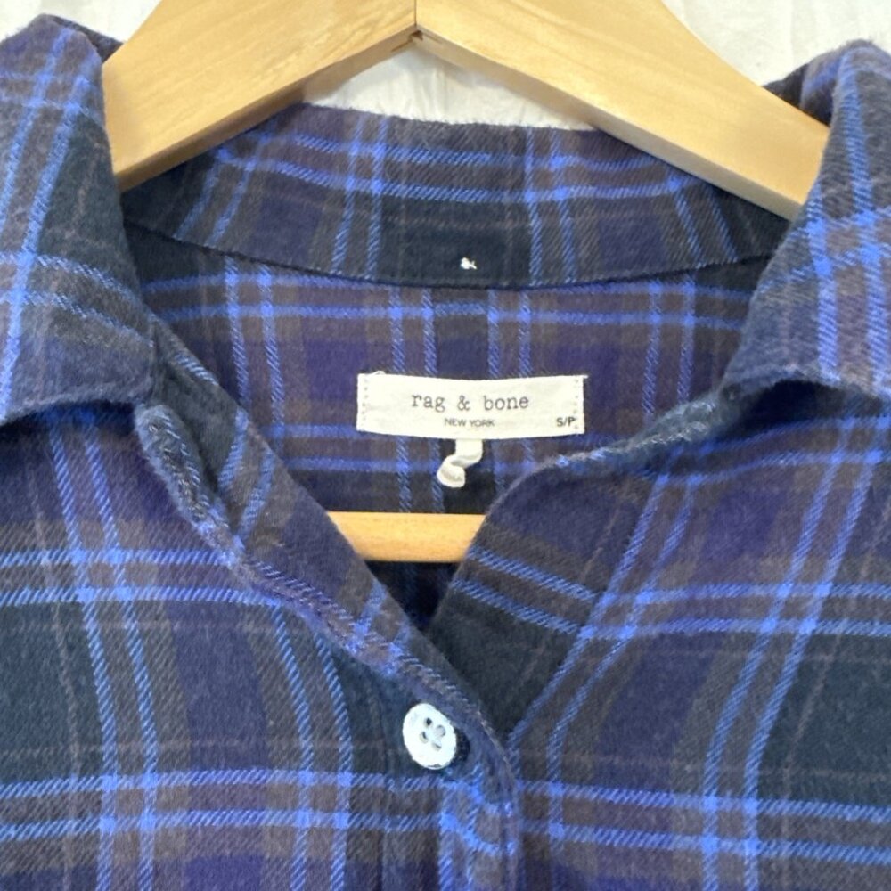 rag & bone Navy and Black Plaid Long-Sleeve Button Shirt with Subtle Purple - Picture 2 of 7